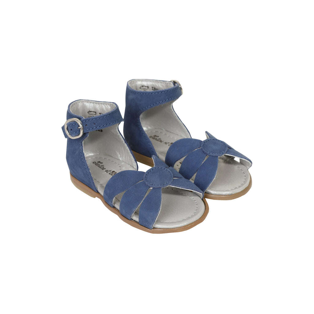 Sandales - premiers pas bleuet nubuck fleur