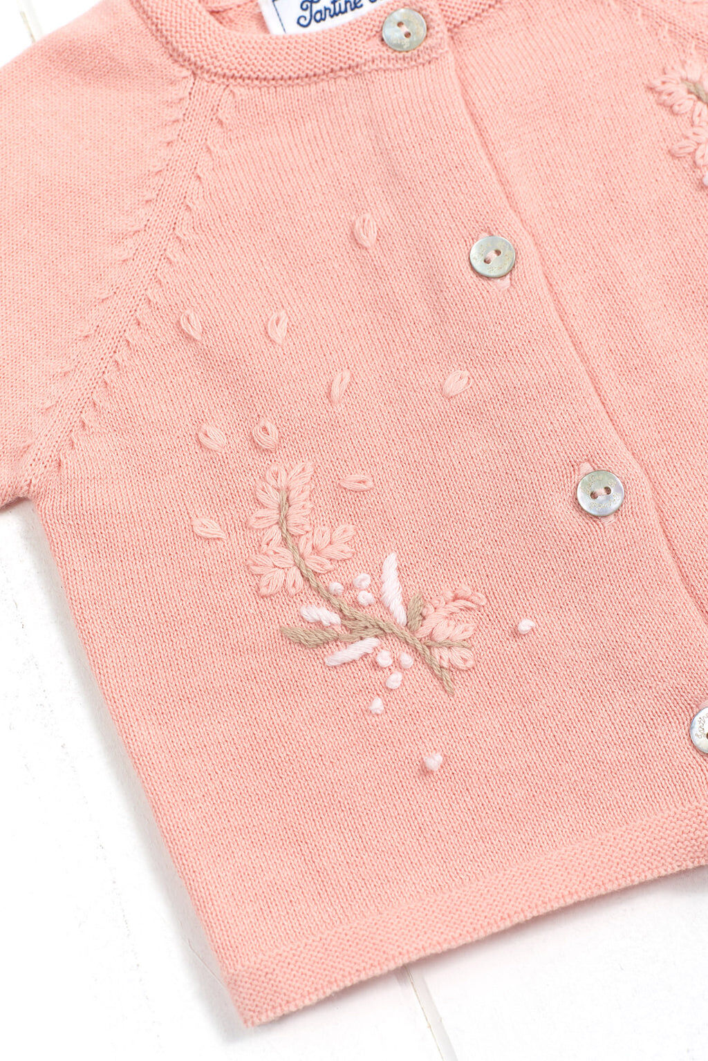 Cardigan - Cotton Knit peony flower embroidery