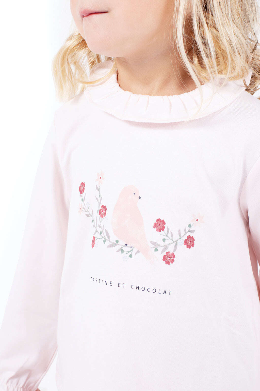 Tee-shirt - Rose pâle illustration oiseau