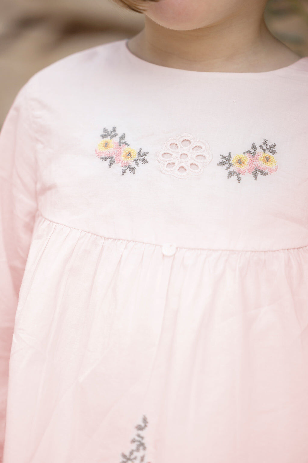 Blouse - Pink floral embroidery