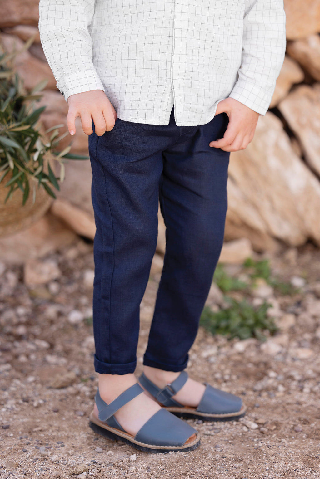 Trousers - Navy linen
