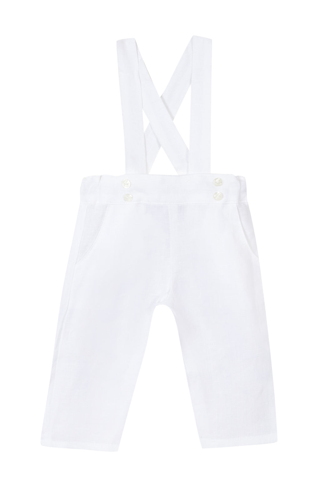 Pantalon - Blanc lin à bretelles