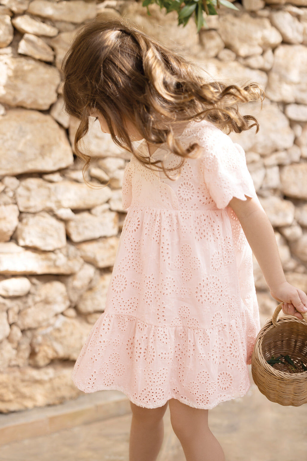 Dress - Cotton Pale pink  english embroidery