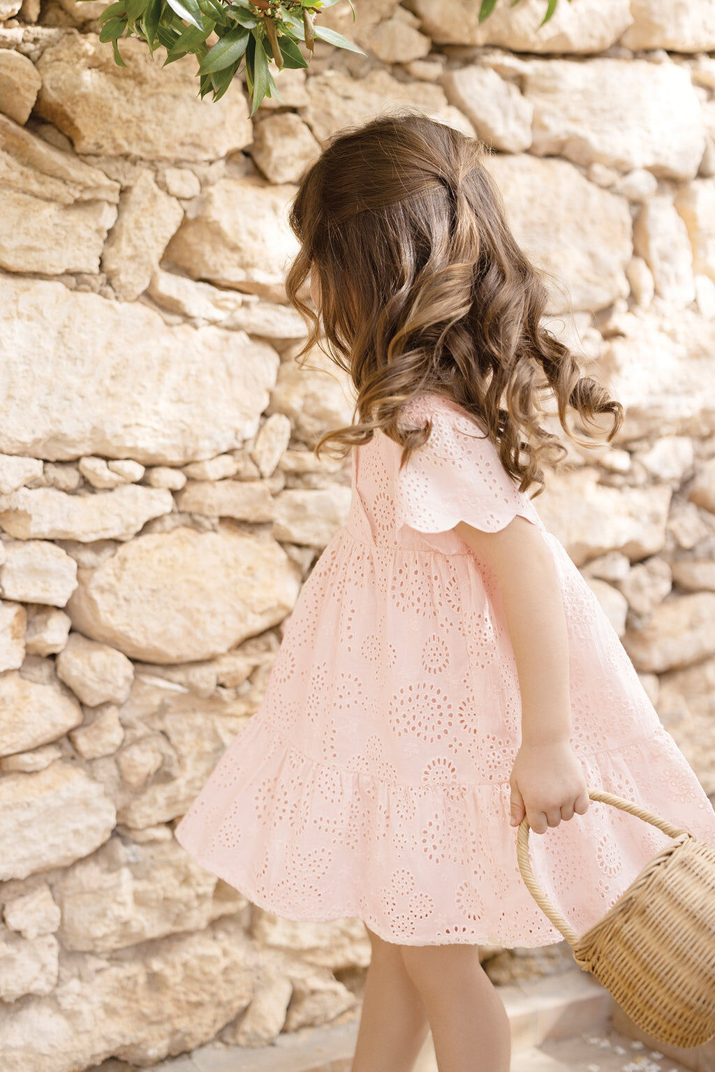 Dress - Cotton Pale pink  english embroidery