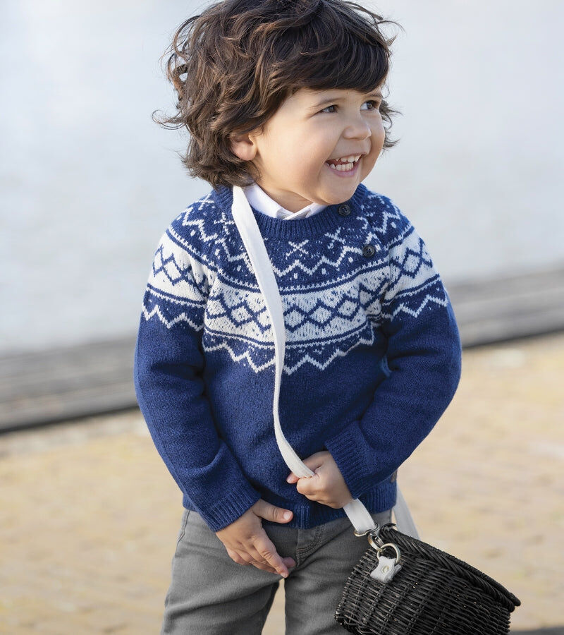 Ensemble bébé garçon 3 pièces gilet + pantalon + bonnet en maille P'tit  marin bleu ciel fabriqué au Portugal
