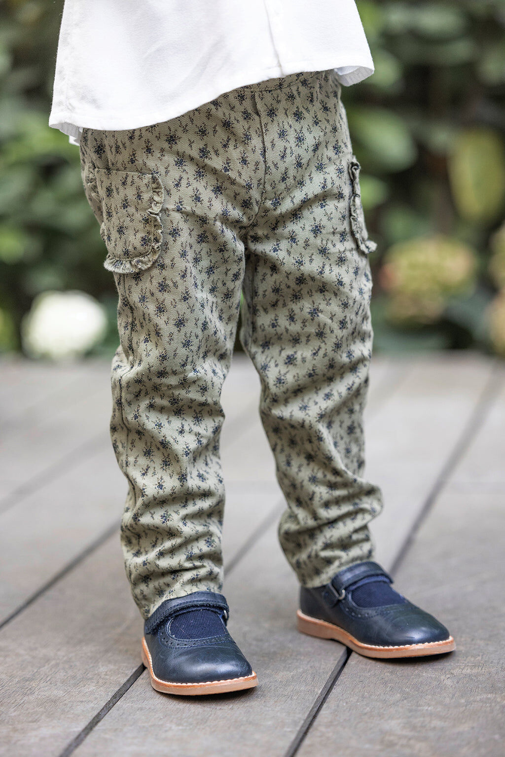 Pantalon - Coton kaki imprimé fleuri