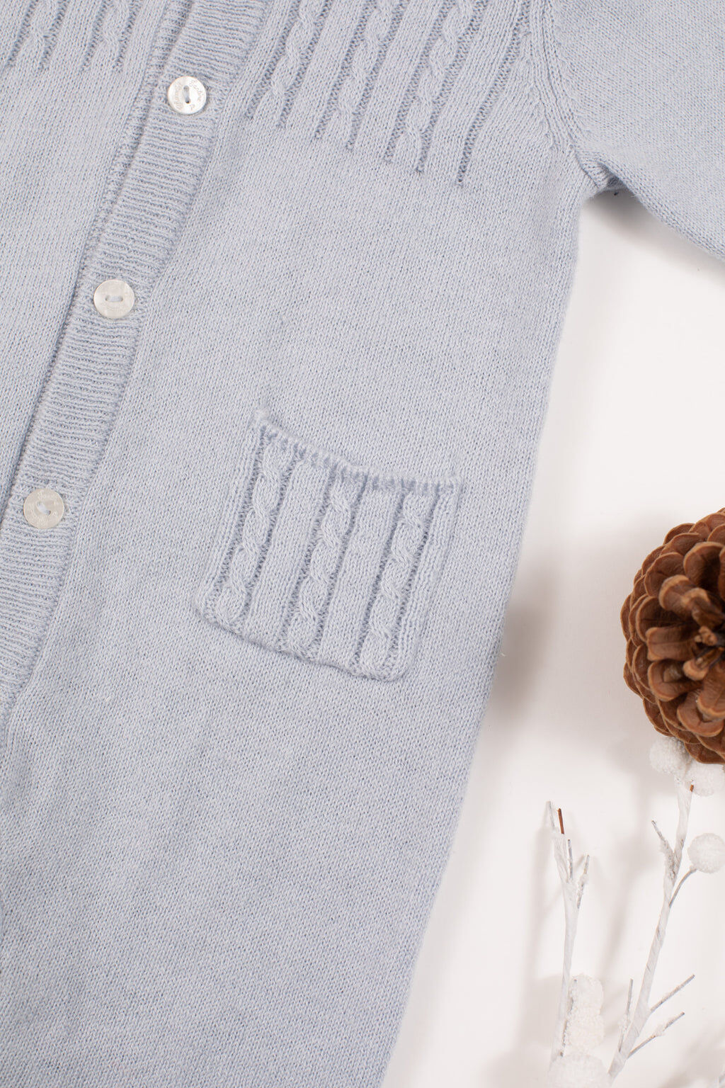 Combinaison - Bleu en tricot détails torsadés