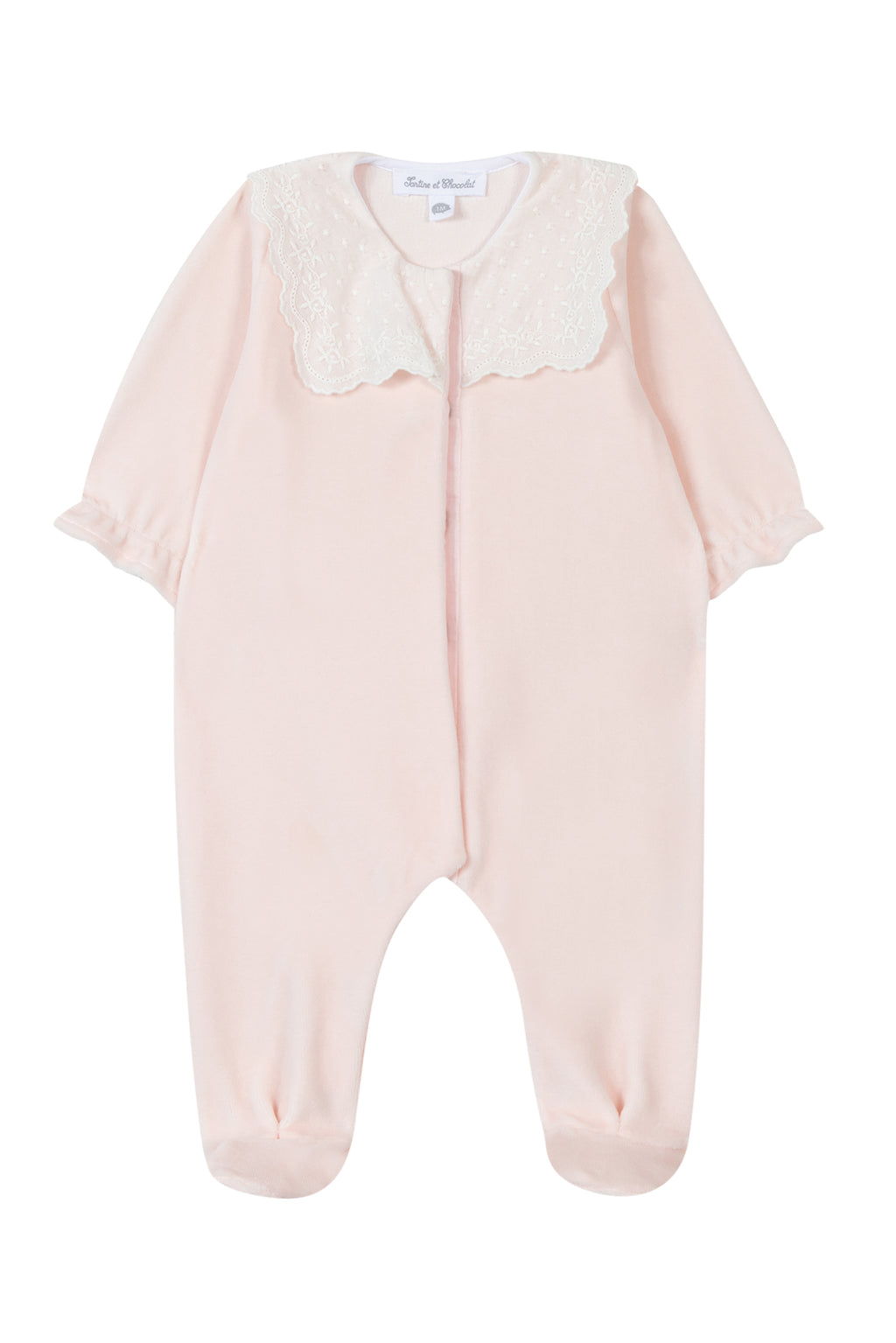 Pyjama - Rose pâle velours col plastron