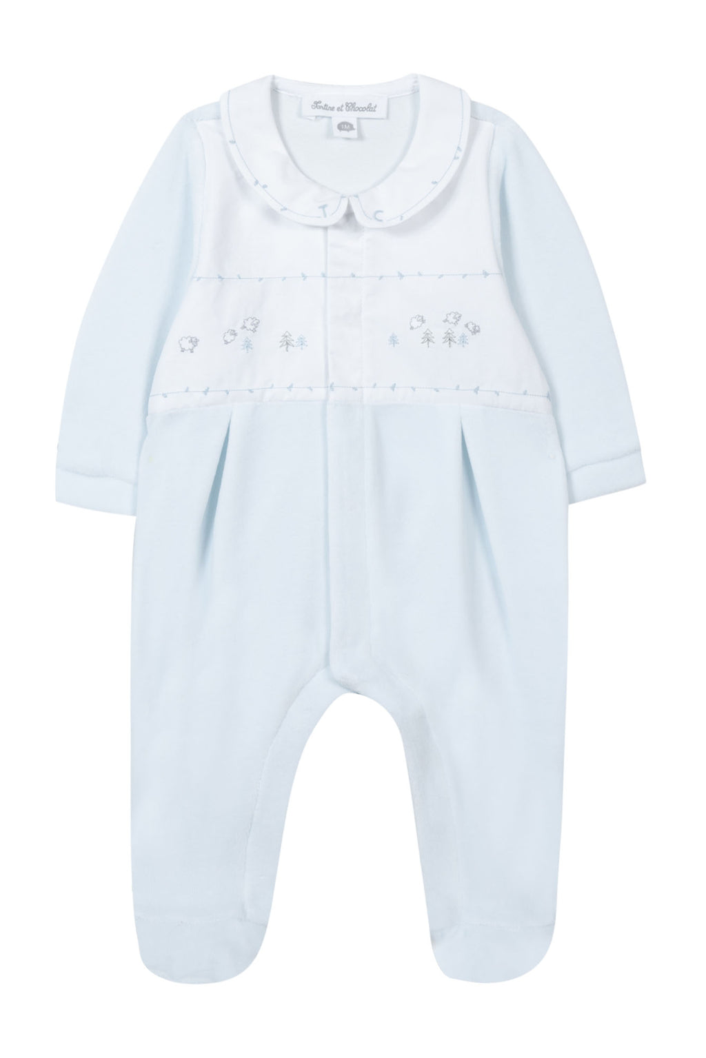 Pyjama's - Licht blauw Velours kistplaat Geborduurd