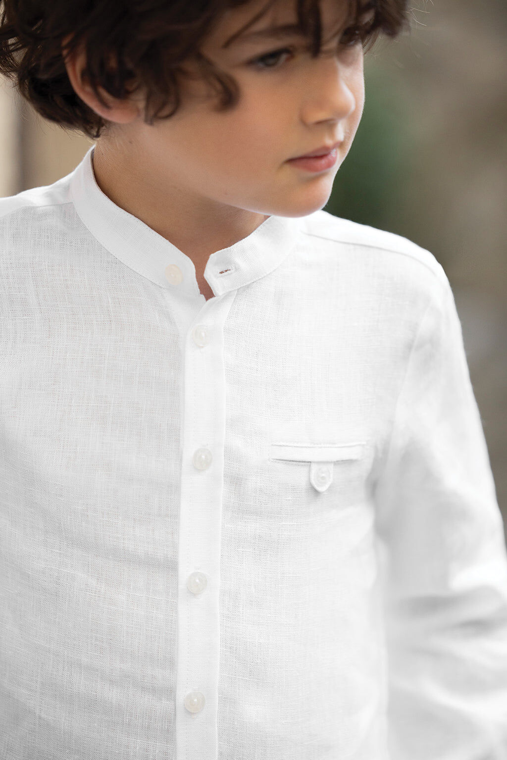Shirt - White Linen Mao collar