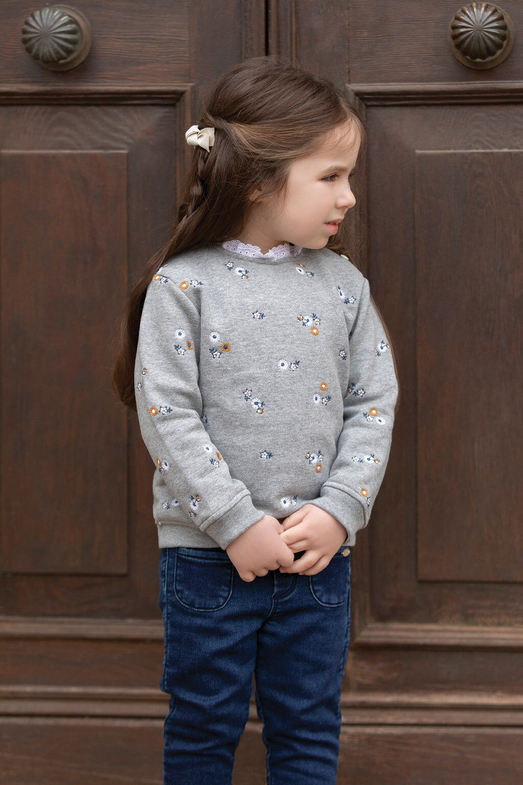 Sweatshirt - Grey China Embrodery floral